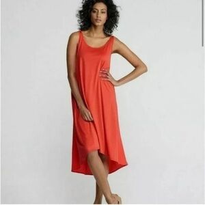 EILEEN FISHER | Scoop Neck Silk Cotton Orange Midi Dress Extra Small